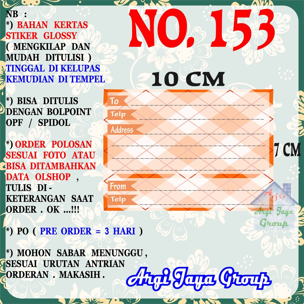 

Stiker Pengiriman - Sticker Alamat Olshop Murah Nomer 153 - 10x7 cm - Glossy
