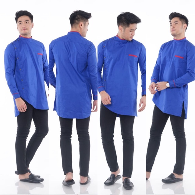gamis koko pria gamis model korea kancing blue
