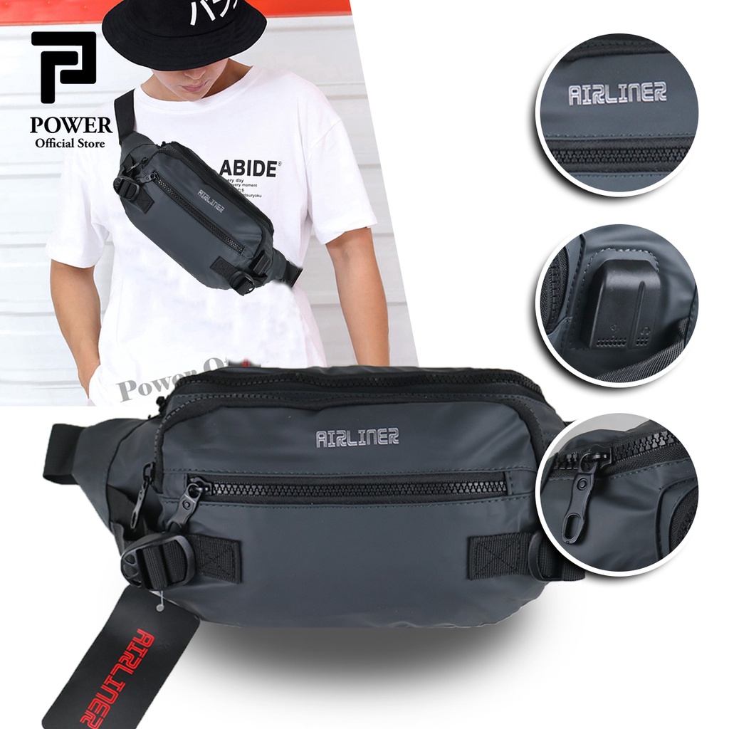 Tas Pinggang Pria Waistbag Import Waterproof Dual USB Portable Tas Sepeda Pria Tas Slempang Dada