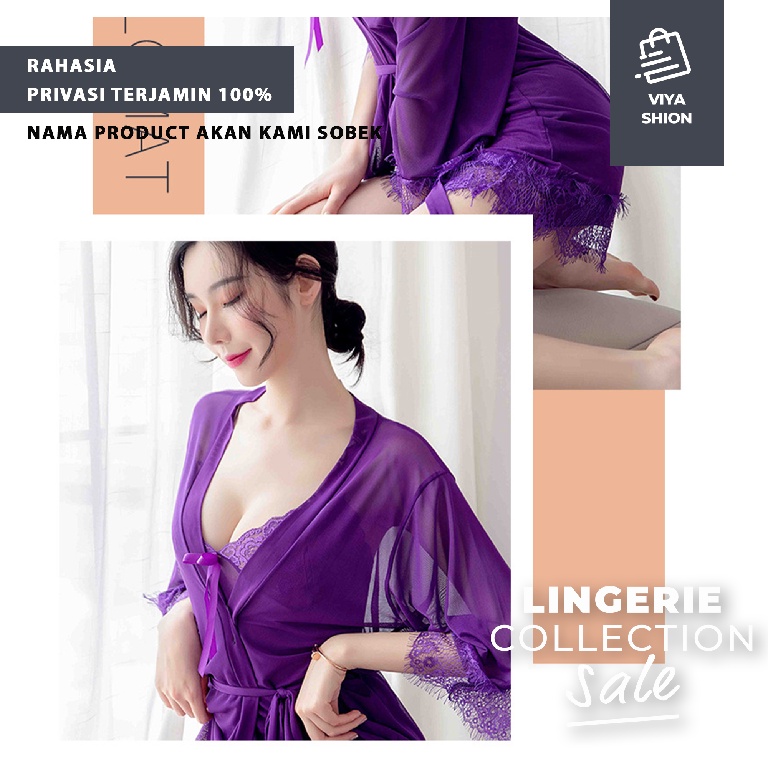 Baju Lingerie Set Dress Gaun Piyama Baju Tidur Sexy Wanita Seksi Cosplay Hot Dewasa Ungu Purple Premium-4
