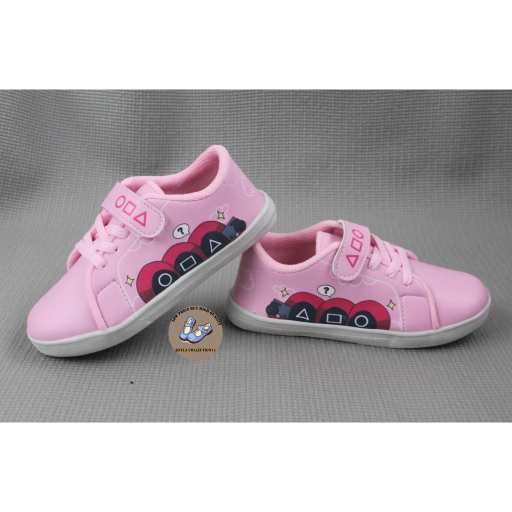 Sepatu Sneakers Anak Perempuan Murah Motif Squid Game Terbaru Dan Trendi Umur 3-10 Tahun - Pink