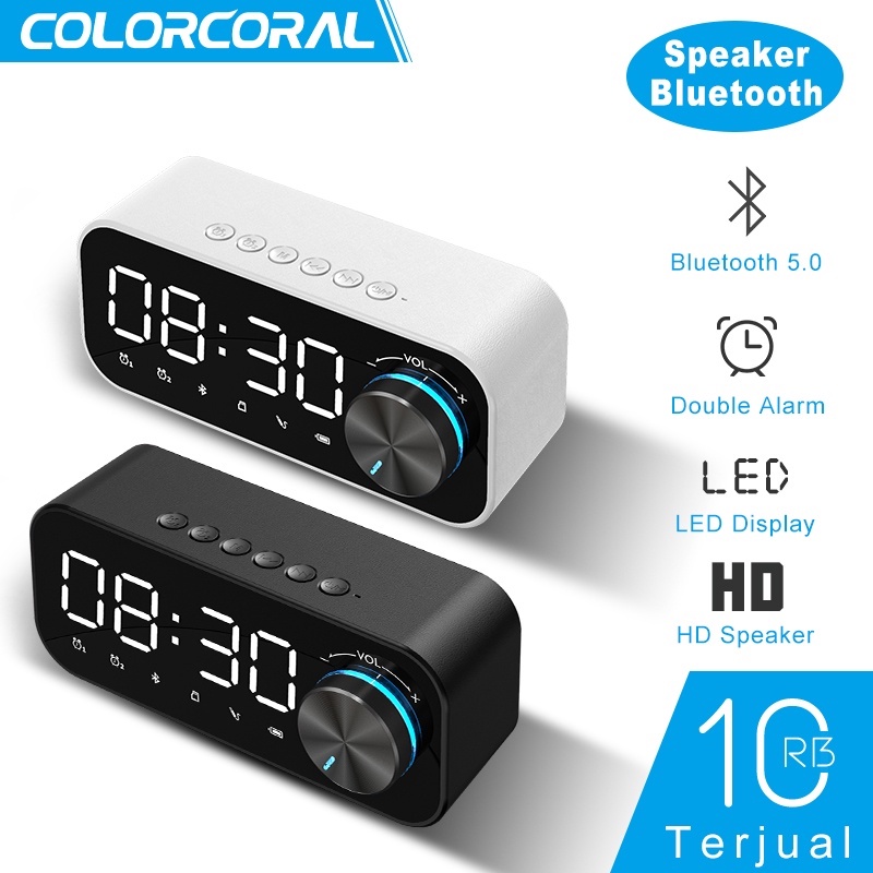 ColorCoral Speaker Bluetooth Portable Bass Jam Alarm Clock LED Display Spiker Bluetooth Speaker Wireless