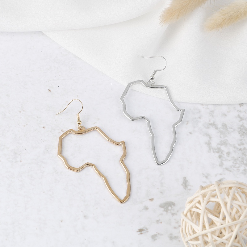 Anting Kait Gantung Bahan Alloy Desain Peta Afrika Gaya Etnik