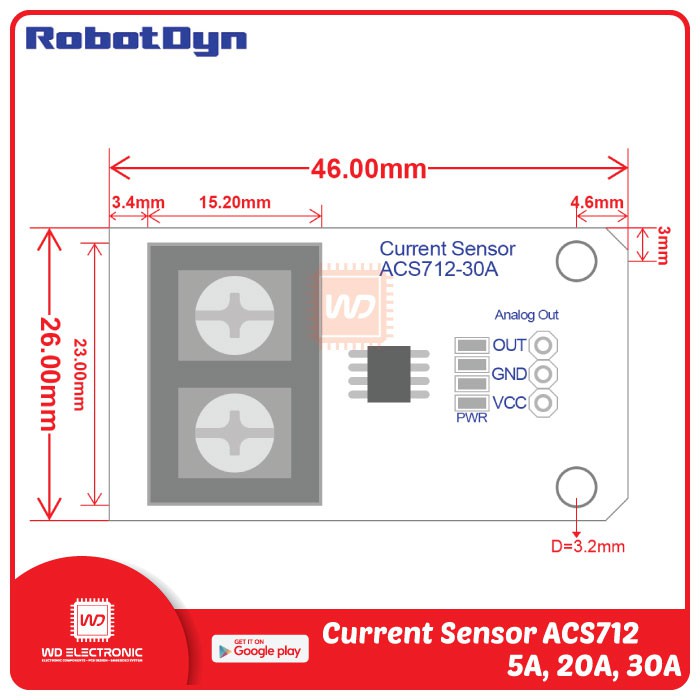 ROBOTDYN ACS712 5A 20A 30A CURRENT SENSOR ARUS ACS712