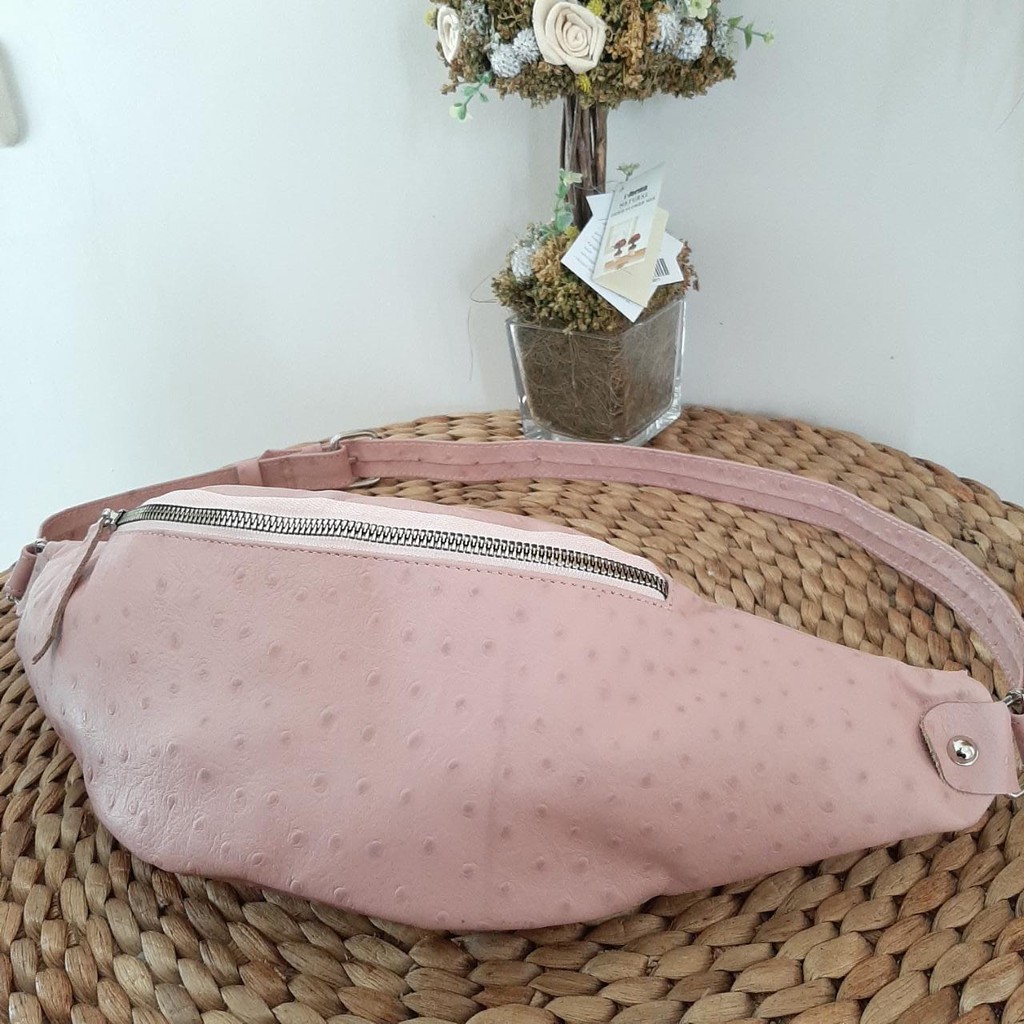 waistbag wanita kulit asli warna pink tas selempang khas kota garut