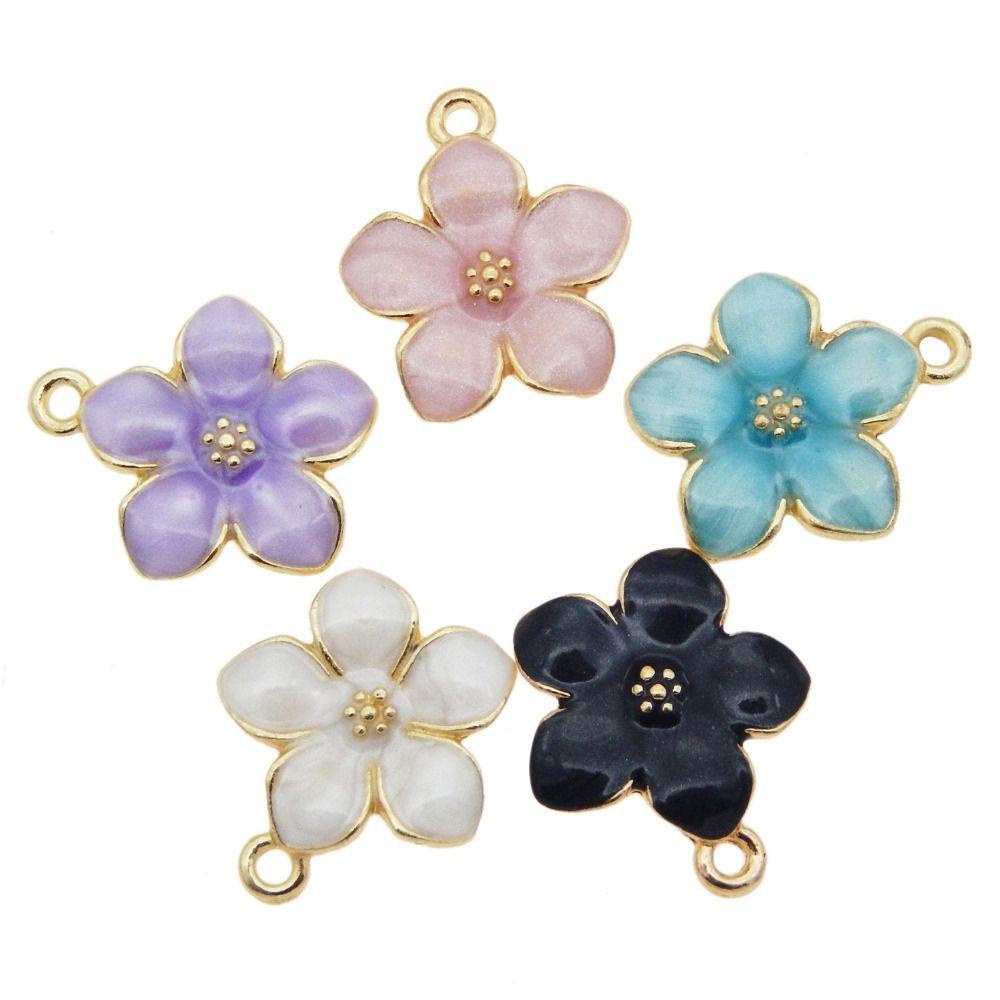 Nanas 10 Pcs Enamel Bunga Charms DIY Aksesoris Anting Gelang Handmade Sakura Liontin