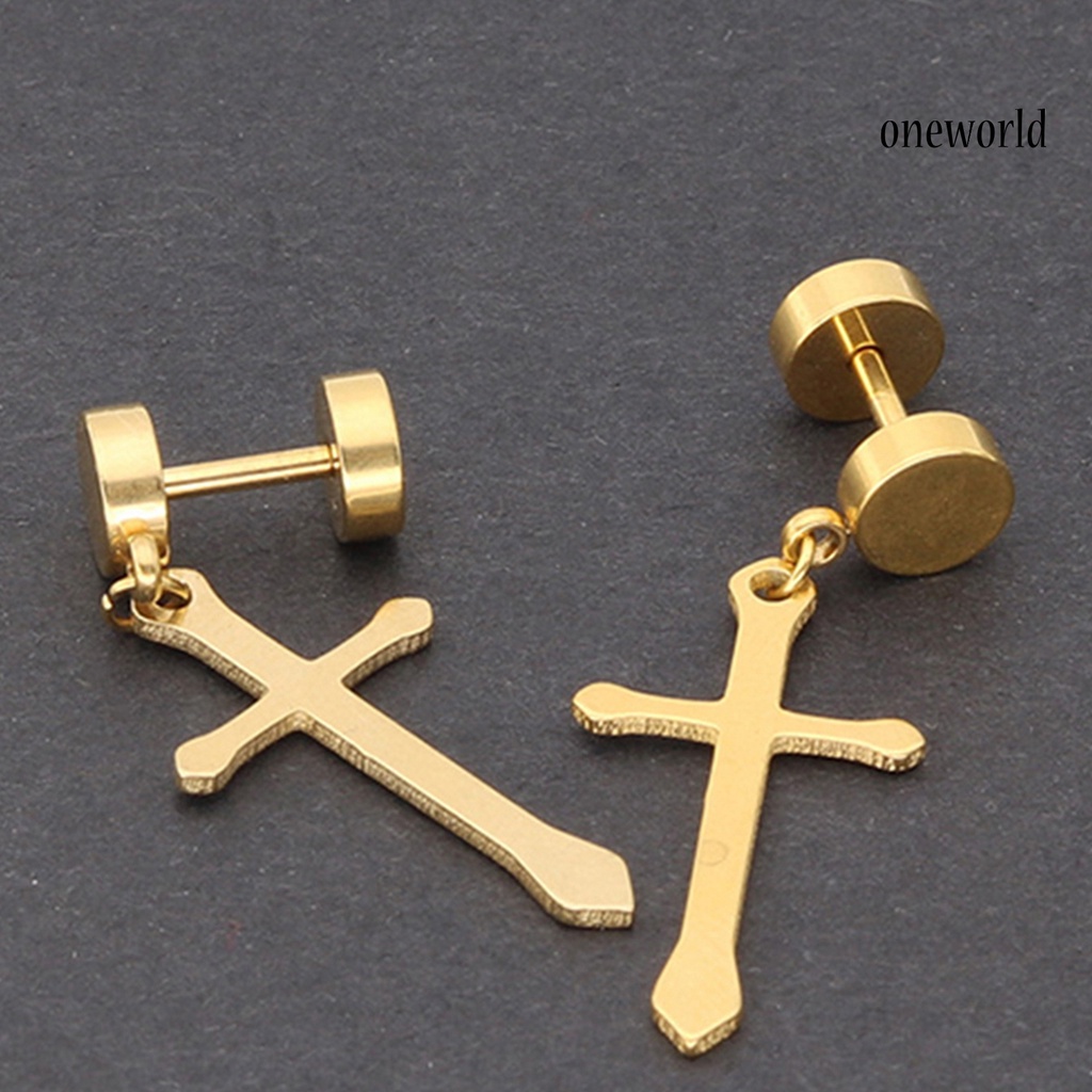 OW@ 1Pc Earrings Dumbbell Cross Design Exquisite Titanium Steel Ear Studs Jewelry Gift for Decor