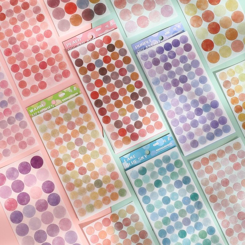 

6 lembar sticker washi masking tape paper round dot bulat kertas deco hias bullet journal scrapbook stiker reward anak watercolour