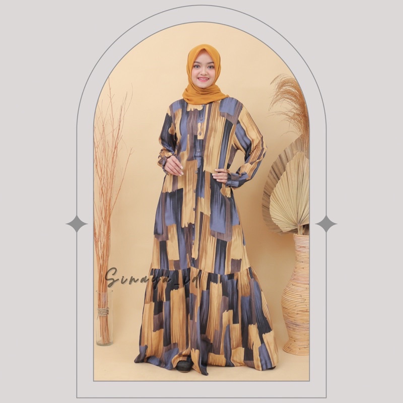 GAMIS RAYON MOTIF BUSUI &amp; WUDHU FRIENDLY SINAYA RAMPLE DRESS