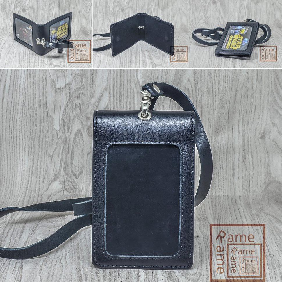 

Id Card Holder Double Flip Magnet Tali Kulit Hitam