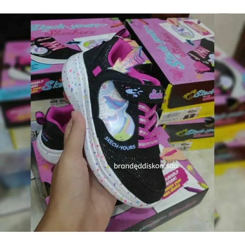Skechers Girls Go Run Fast Miss Crafty Black Pink READY 28,29 DEFECT ngelupas bawah velcro (chat unt