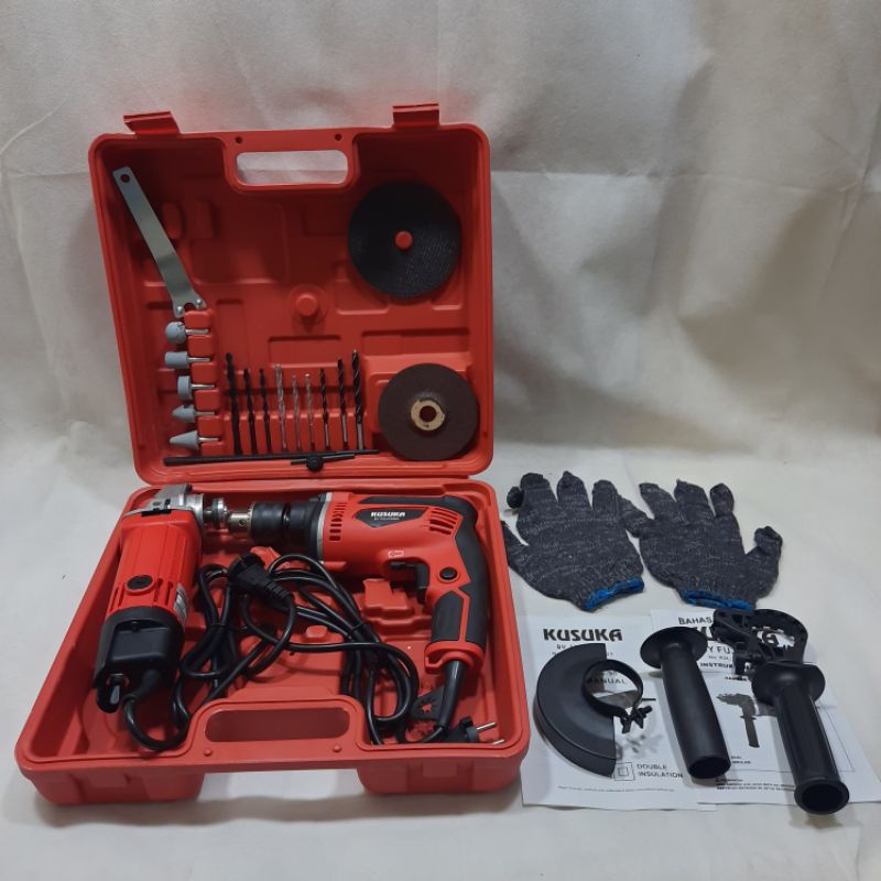 PAKET COMBO HEMAT  Mesin Gerinda Kusuka + Bor Tembok Beton 13mm Kusuka + Koper Full Aksesoris by Fujiyama free Box Exlusive