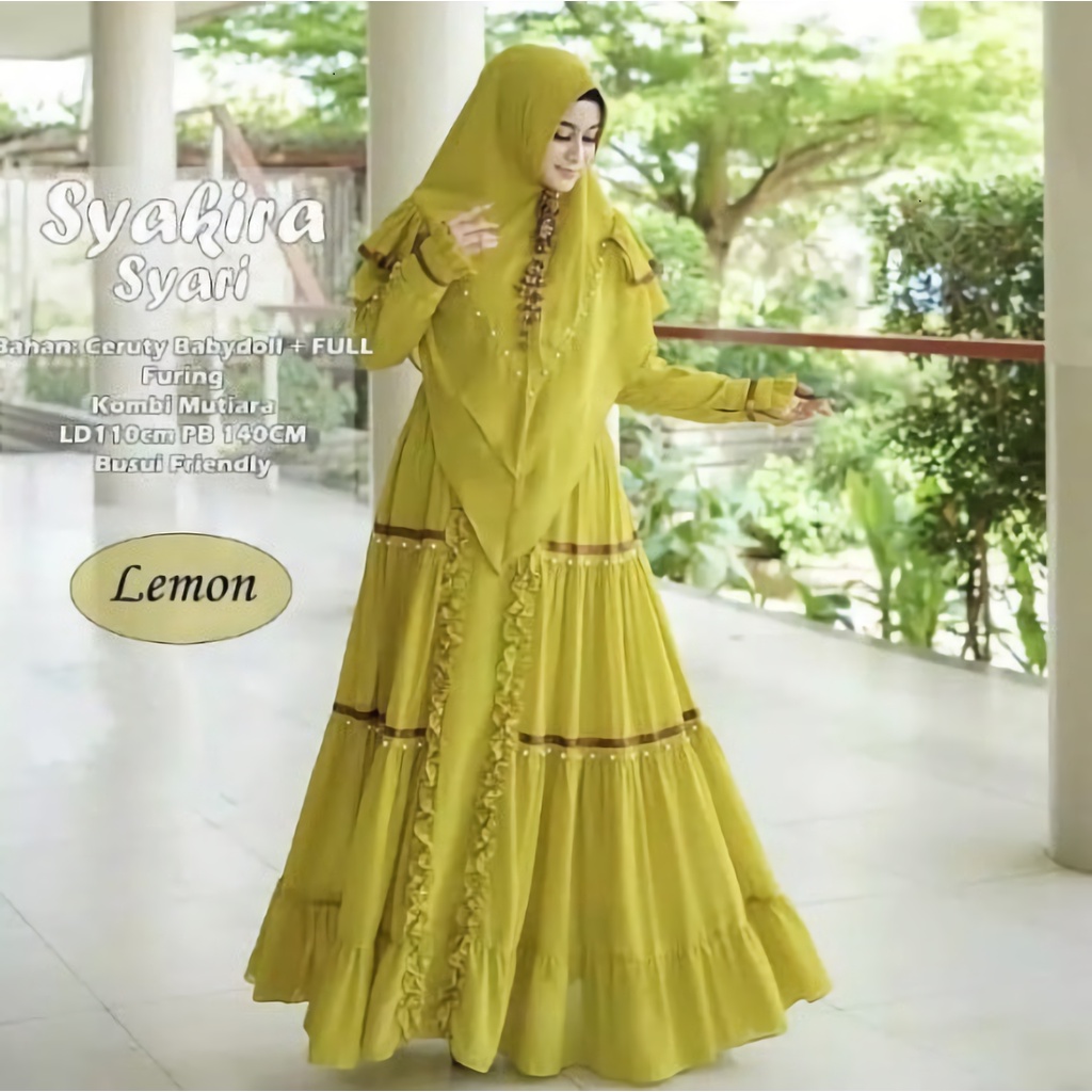 HISTORY.ID - SYAKIRA SYARI SET HIJAB Size Jumbo M L XL XXL Bahan Ceruty Babydoll Baju Muslim Terbaru