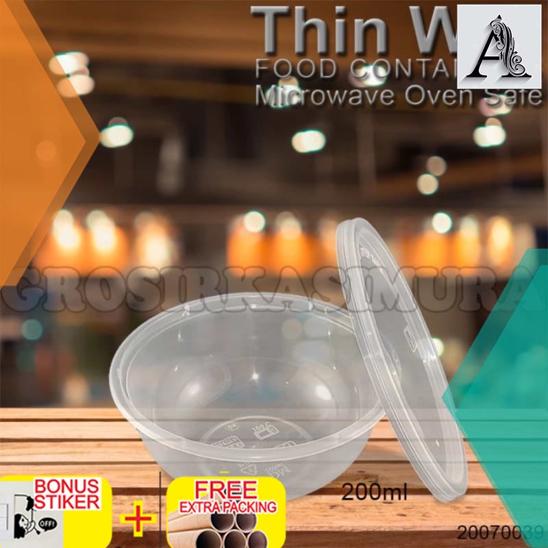 

Grosir thinwall bulat kotak plastik food container box makan 200ml