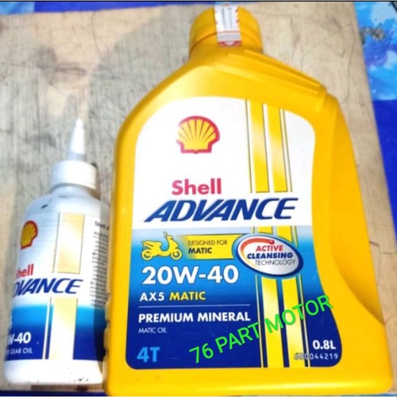 PAKET OLI SHELL ADVANCE AX5 0.8 lt 20W -40 + OLI GEAR SHELL 120ml FOR ALL MATIC 100% ORIGINAL