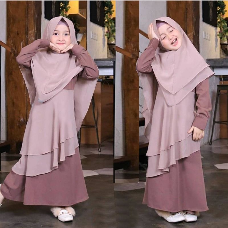 Gamis Maxi Delia kid / Bahan wallcreep / Gamis Anak Perempuan Tanggung Terbaru 2022 Kekinian Lebaran
