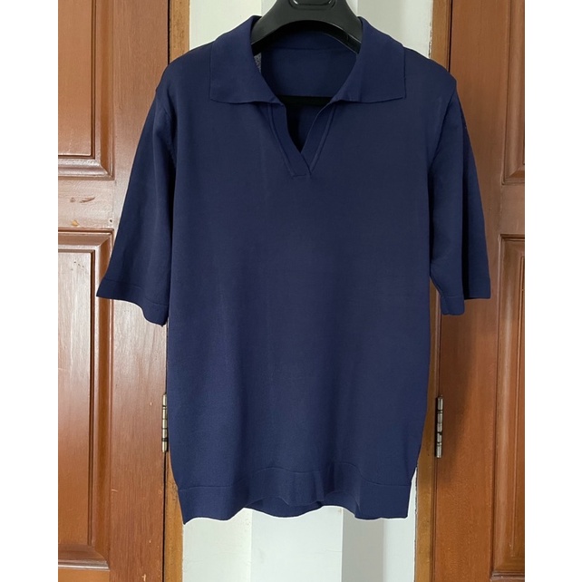 Kaos Rajut Wanita Berkerah, Biru Dongker (C038)