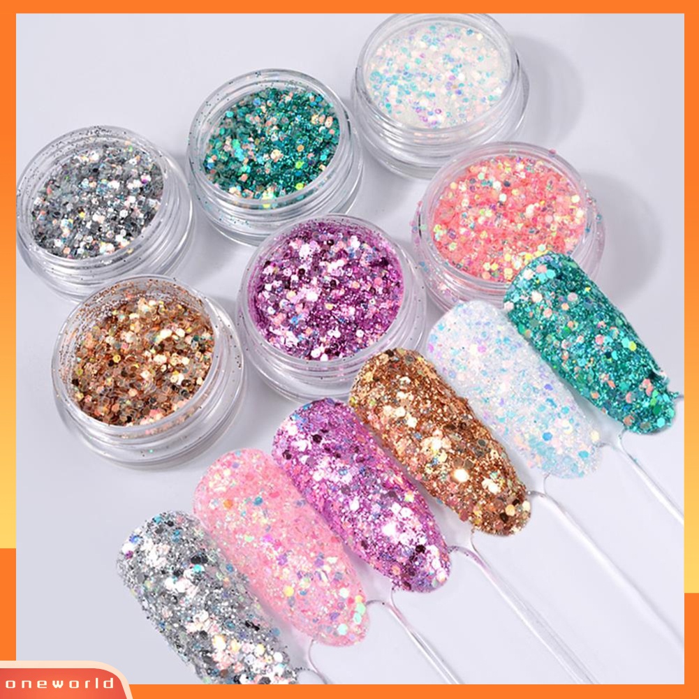 (ONWO) 6 Pcs Bubuk Payet Glitter Warna-Warni Untuk Manicure