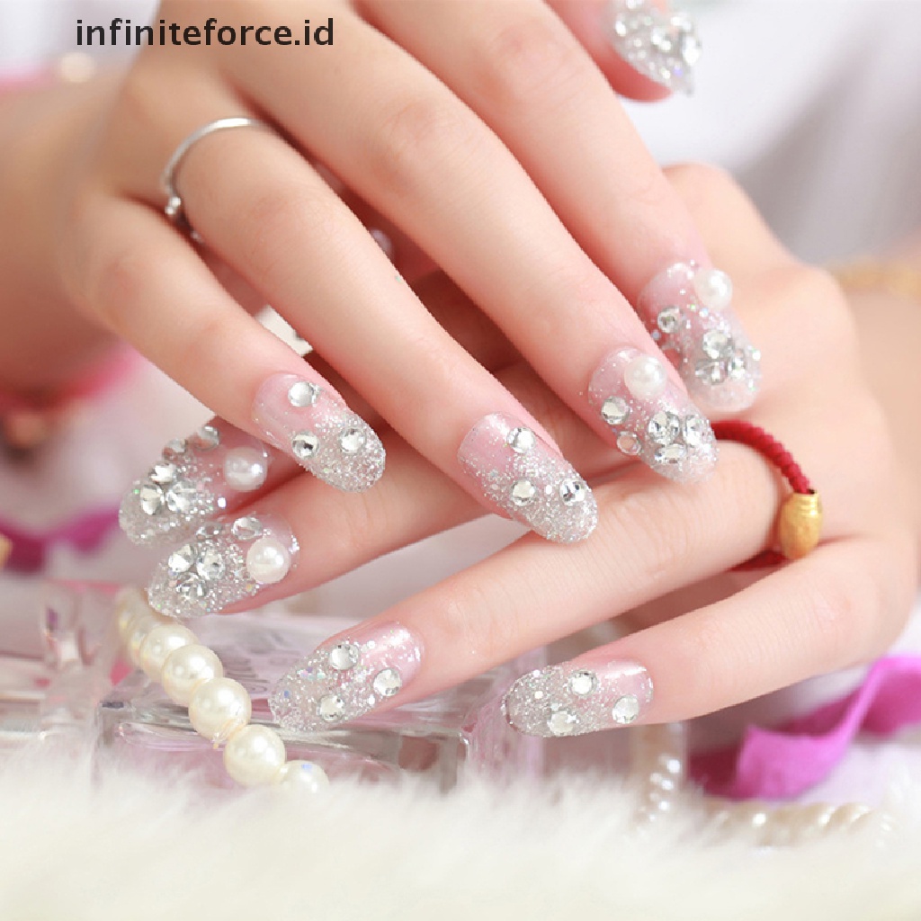 Infiniteforce.id 24pcs / Set Kuku Palsu Full Cover 3d Diy Untuk Pengantin Wanita