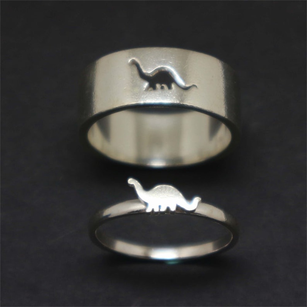 Cute Little Dinosaur Couples Thin Ring Wide Ring Fashion Simple Engagement Jewelry Statement Women Sweetheart Gift