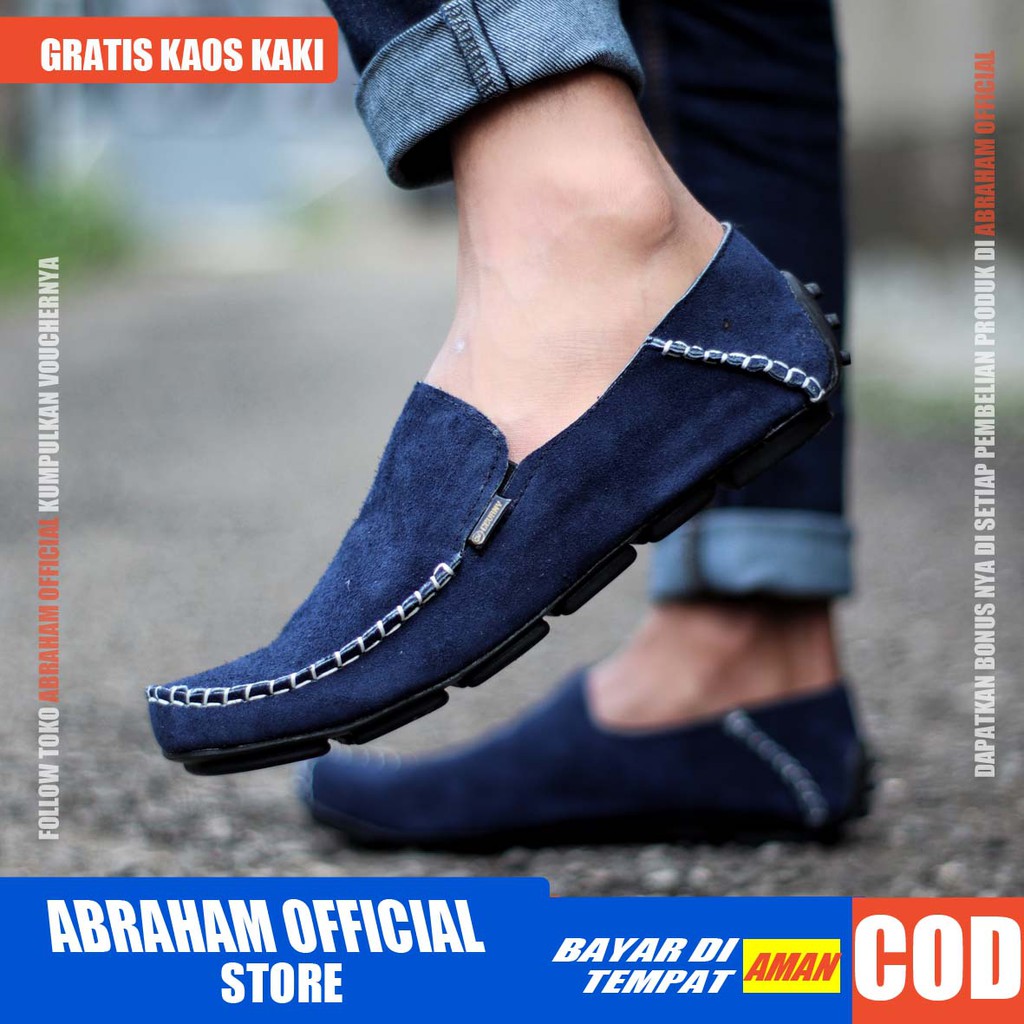 ABRHM x MOCSUE Sepatu Slip On Pria Sepatu Pria Casual Slip Kulit Asli Sepatu Casual Cowok/Cowo Sepatu Kasual Slop Anti Slip Semi Formal Kerja Kuliah Gaya Santai Keren Kekinian Original Murah Terlaris