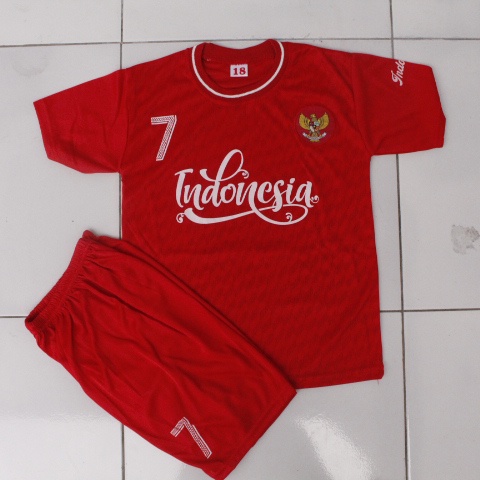 baju bola timnas/setelan bola timnas/setelan baju bola timnas indonesia size 1-12thn