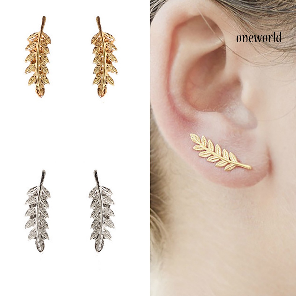 OW@ Fashion Women Party Jewelry Decor Elegant Plant Leaf Pattern Sweep Earrings