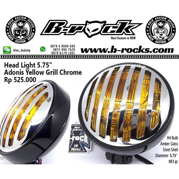 Lampu Depan Motor Custom Adonis Grill Krom Yellow New