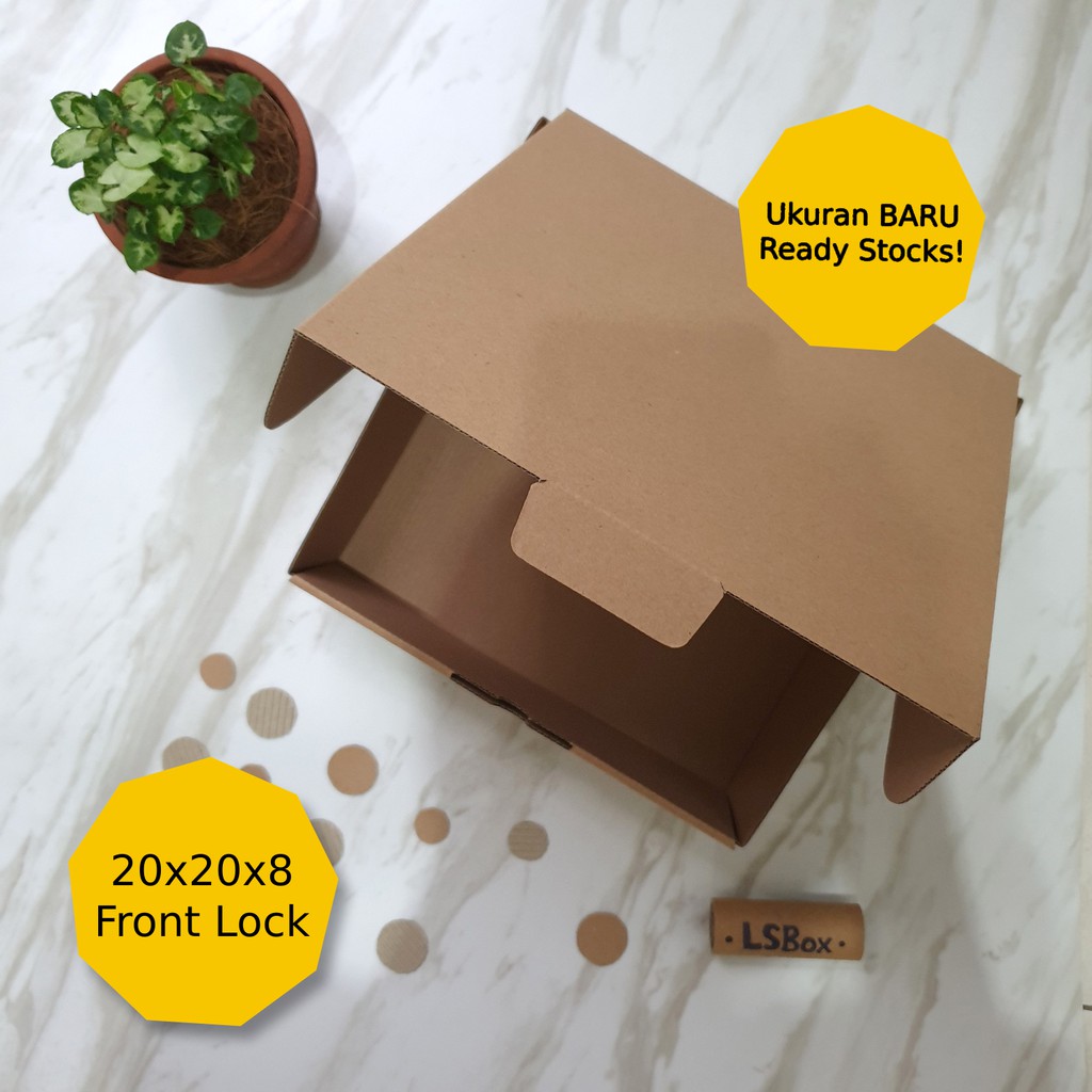 

Kotak Kardus Murah 20x20x8 Front Lock - Die Cut Packing Hampers Olshop Kotak Box Kue Cake