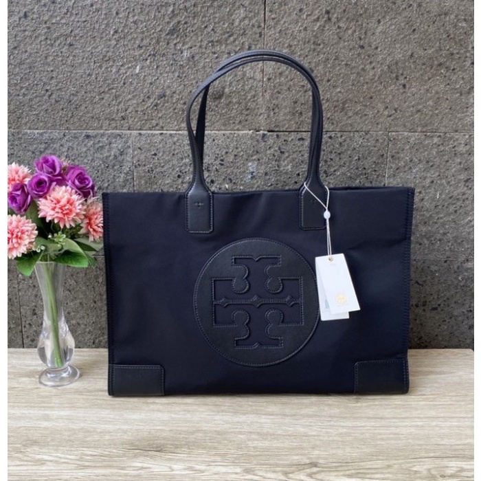 Terlaris (100% ORIGINAL) Tas TORY BURCH Nylon Tote Bag Ella Medium Black Doff T - medium