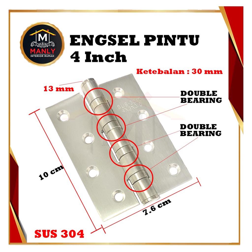 Engsel Pintu 4 inch dan Jendela Steinless Tebal Bagus - FREE SEKRUP