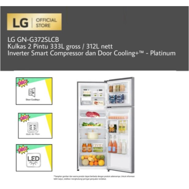 LG Kulkas 2 Pintu 333L Smart Inverter Door Cooling GN-G372SLCB 372SLCB