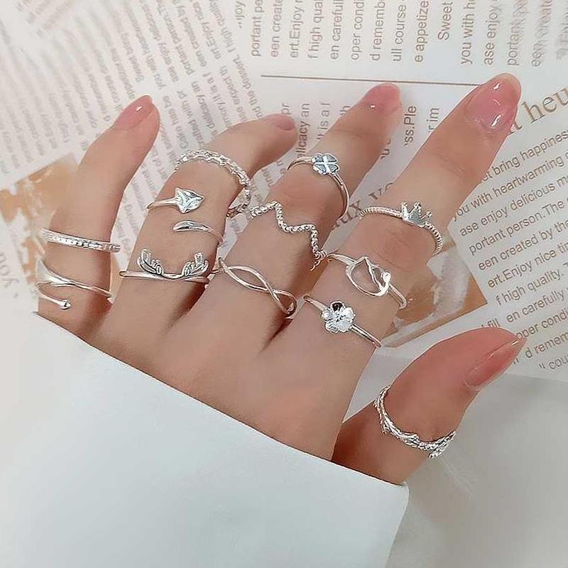 Roselife S925 Adjustable Knot Butterfly Leaf Star Open Silver Ring for Women Girl Engagement Party Finger Jewelry