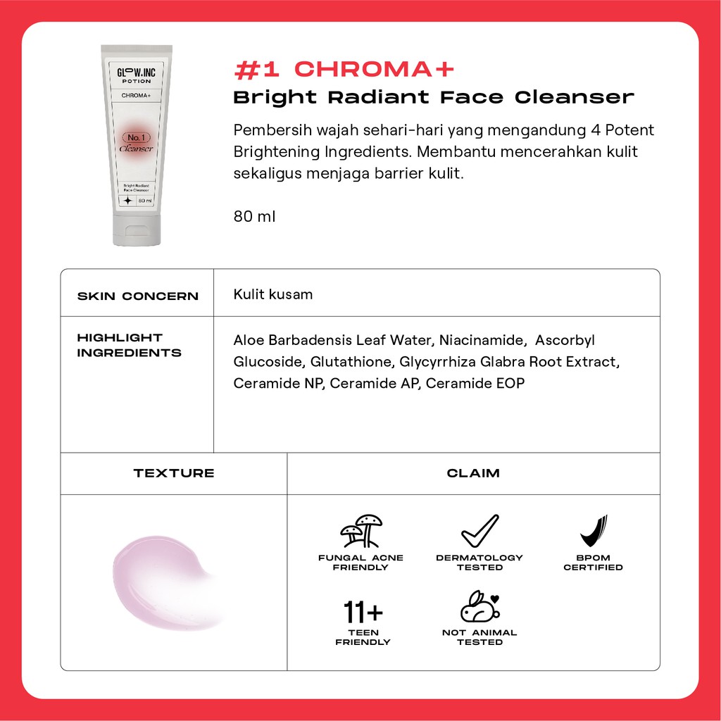 GLOWINC POTION CHROMA+ Bright Radiant Cleanser Toner Serum Moisturizer - Mencerahkan Kulit