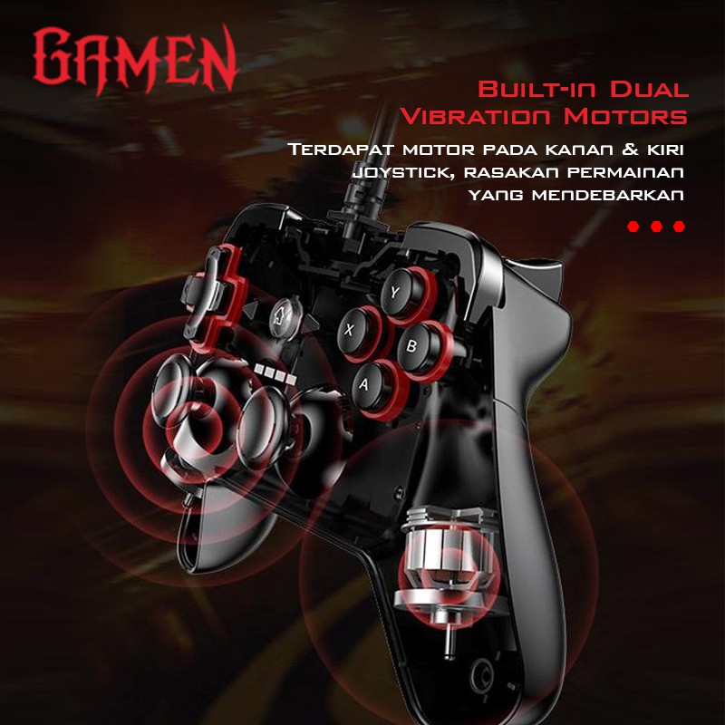 GAMEN GP100 Joystick Gaming Controller Universal Wired Gamepad with Dual Vibration Motors Black