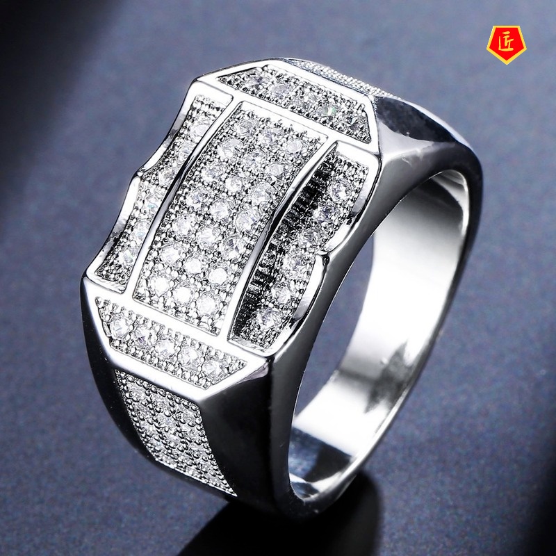 [Ready Stock]Fashion Diamond Gold Ring Men's Fashion Personality