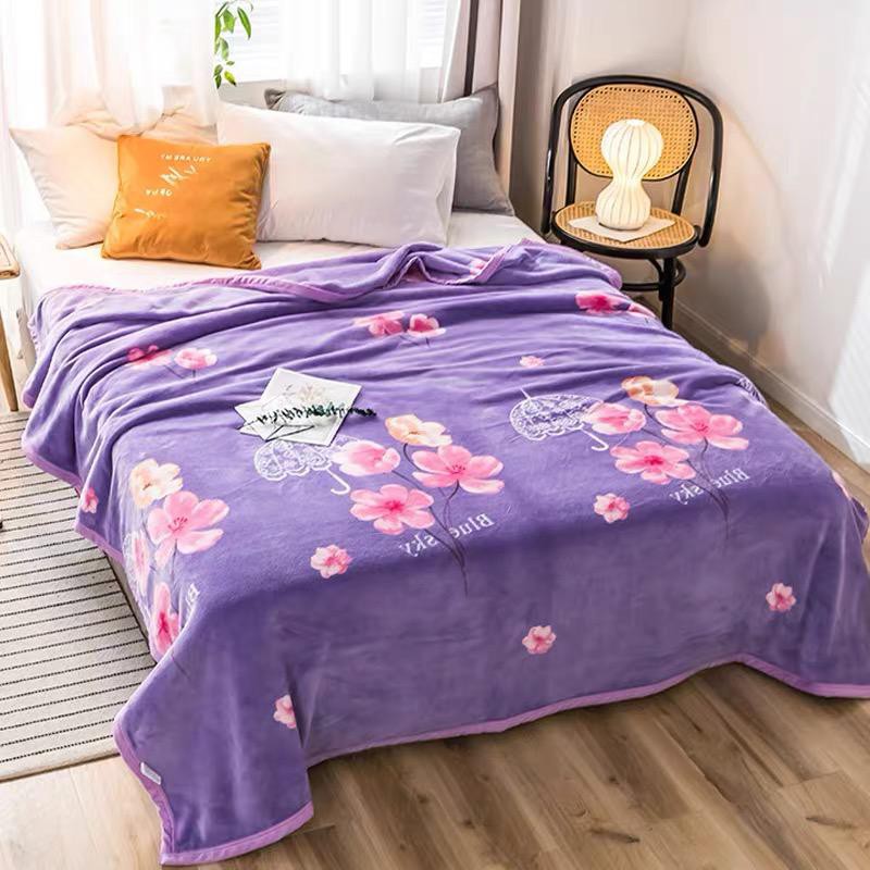 Selimut Bulu Super Tebal Ukuran Jombo 200x230 Motif Keren Terlaris Super Halus Lembut List Impor-Kembang Ungu 200list