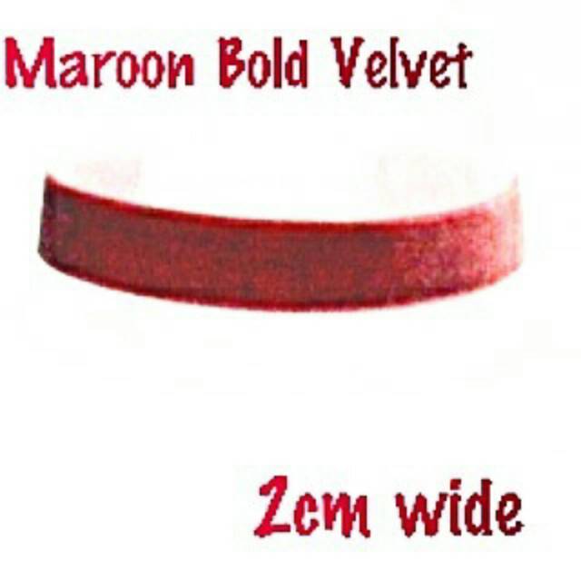 Maroon Bold Velvet Choker Plain Necklace | Kalung Handmade