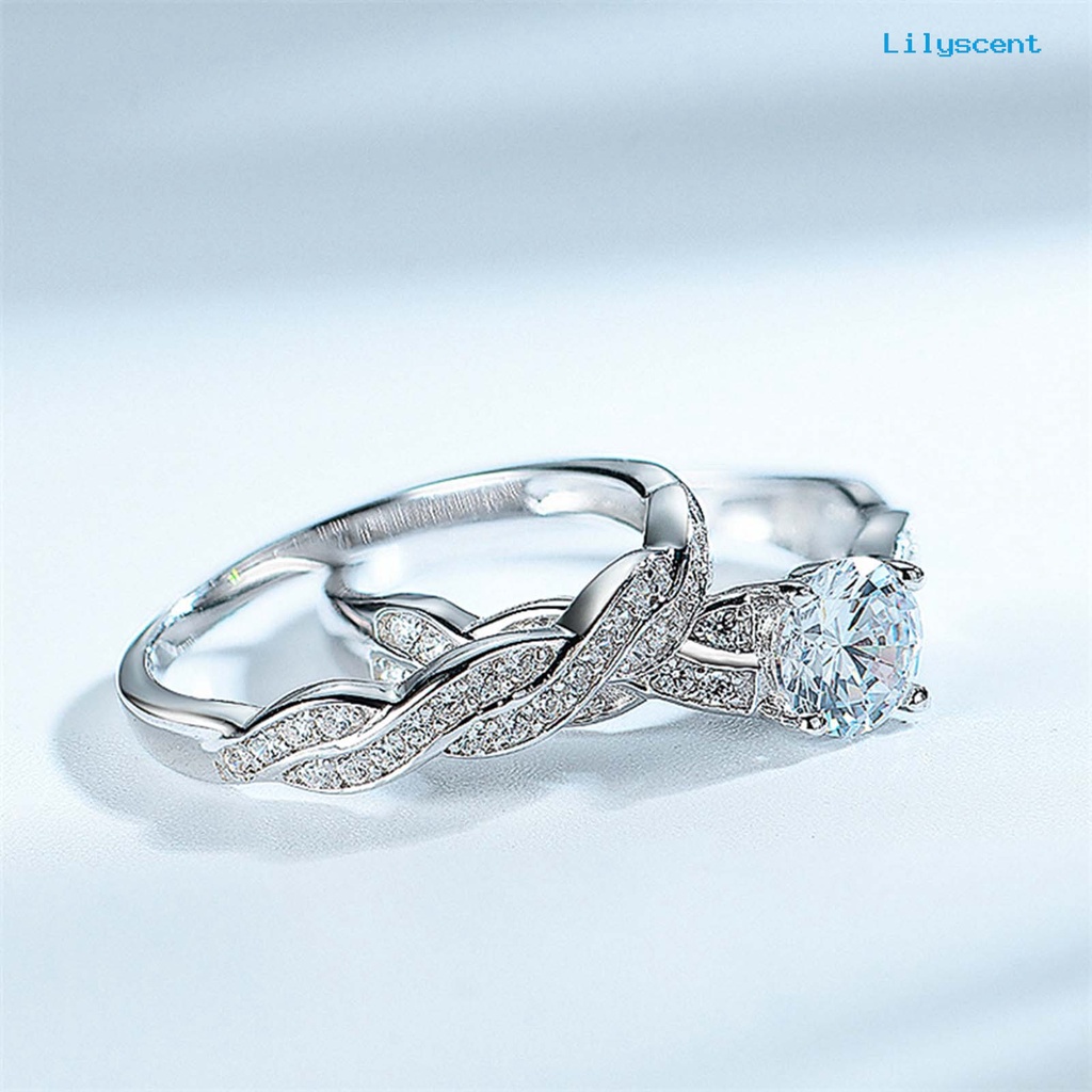 2pcs / Set Cincin Bahan Tembaga Hias Cubic Zirconia Untuk Pernikahan