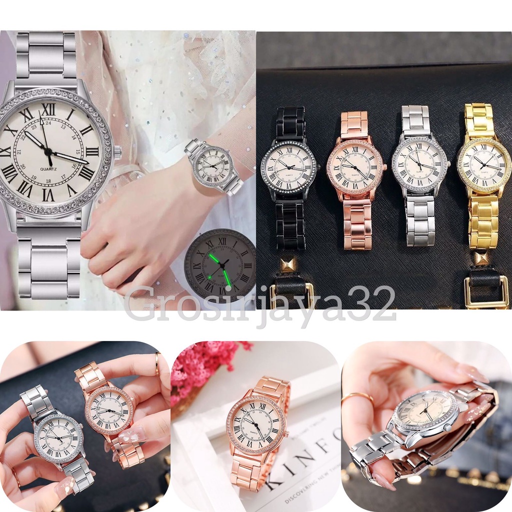 Jam Tangan Wanita Adiva Geneva Romawi Diamond Stainless