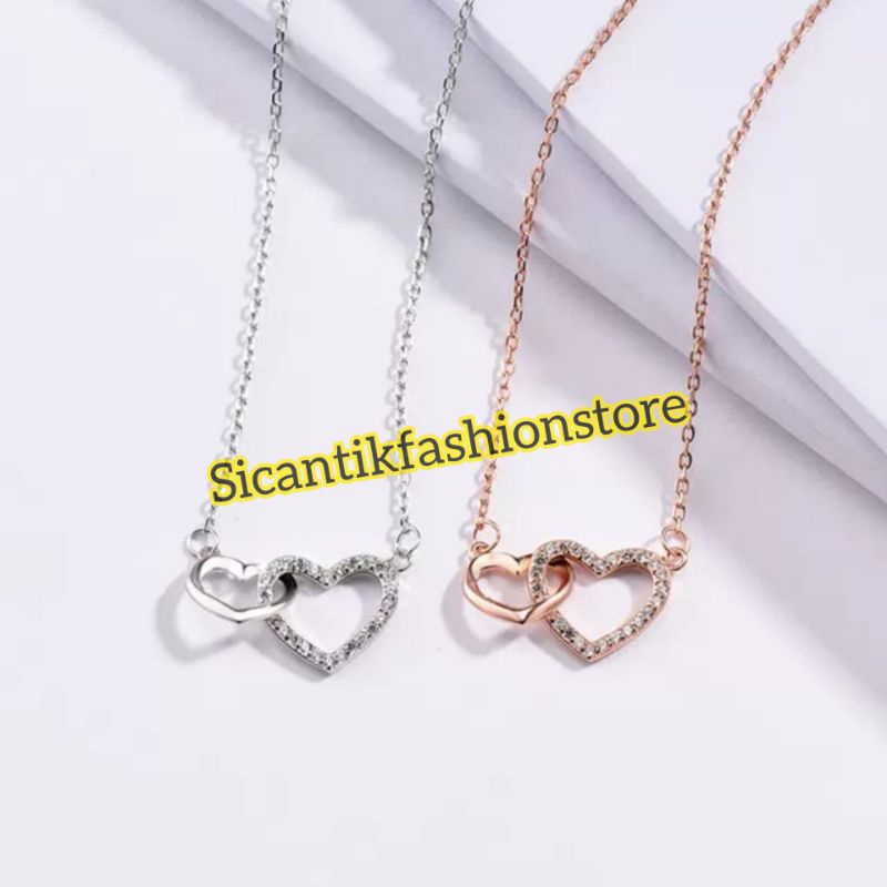 Kalung Titanium Liontin Love Silver Rose Gold Fashion Wanita Terlaris Anti Karat Kalung Wanita