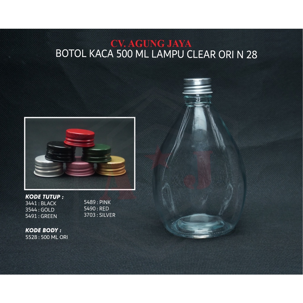 Botol Kaca 500 l Lampu Bening Tutup Alumunium
