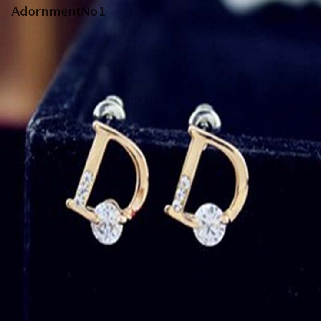 (AdornmentNo1) Anting Tusuk Bentuk Huruf D Warna Gold Untuk Wanita