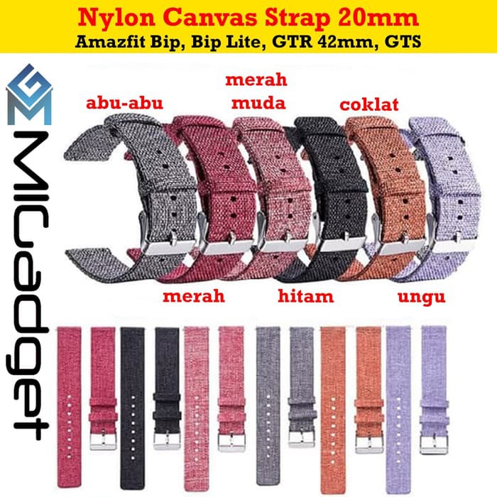 Strap Canvas Nylon 20mm Amazfit GTS GTR 42mm Bip Bip Lite - Hitam