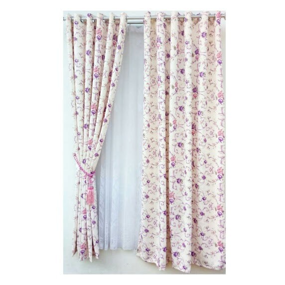 Gorden jendela pintu blackout ungu motif bolak balik model smokring size panjang 2m lebar 210cm