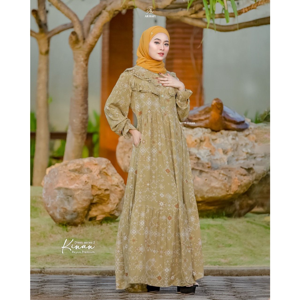 Dress Terbaru By Hijab Arrafi Dress Kinan Series 2 Motif Bunga Dress Branded Motif Arrafi Dress Deng