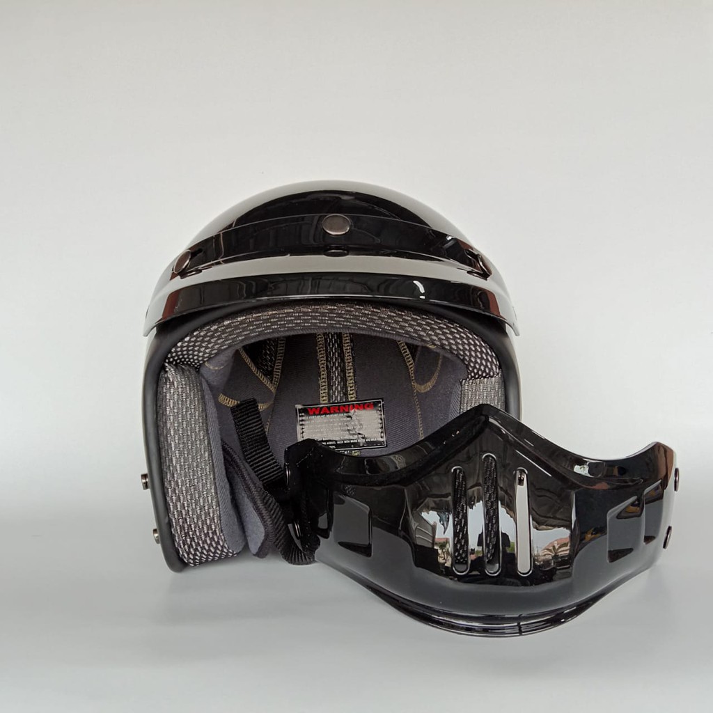 Helm Retro Cakil Modular Hitam Glossy (Vespa / Klasik / Vintage)