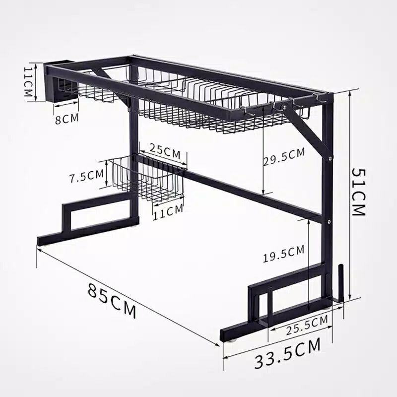 rak piring dapur stainless hitam 85cm anti karat