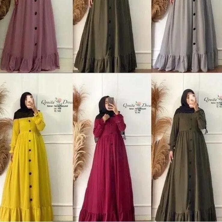 ❁ Baju Gamis Wanita Terbaru 2022 / Gamis Malaysia Terbaru 2022 / Gamis Polos Full Kancing Depan Dres