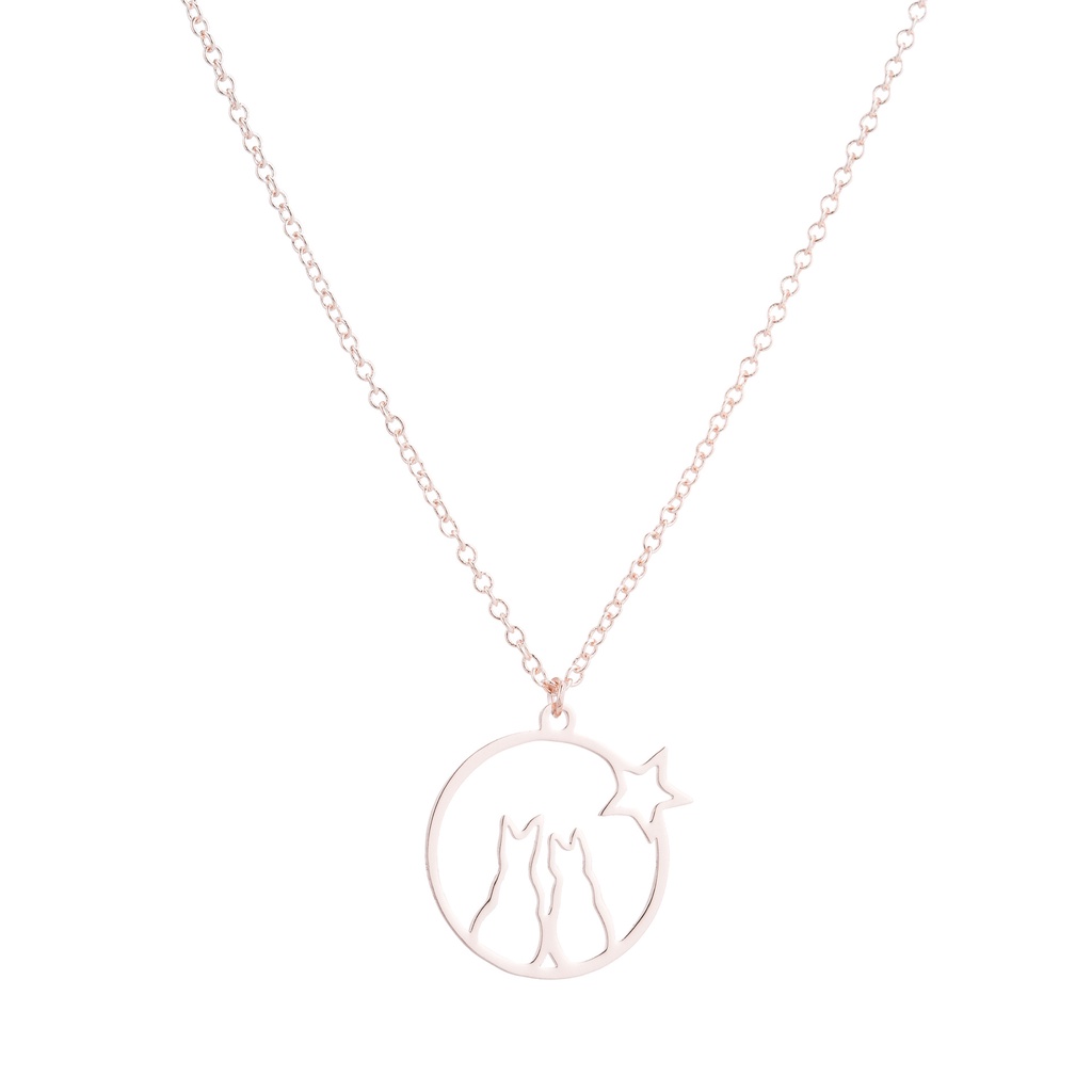 Kalung Rantai Klavikula Liontin Hewan Kucing Bintang Bahan Stainless steel Untuk Wanita
